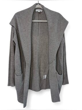 White + Warren 100% Cashmere Shawl Collar Cardigan Women’s M Taupe Long Duster